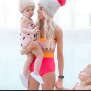 Blue flagpole strapless top high waist bottoms